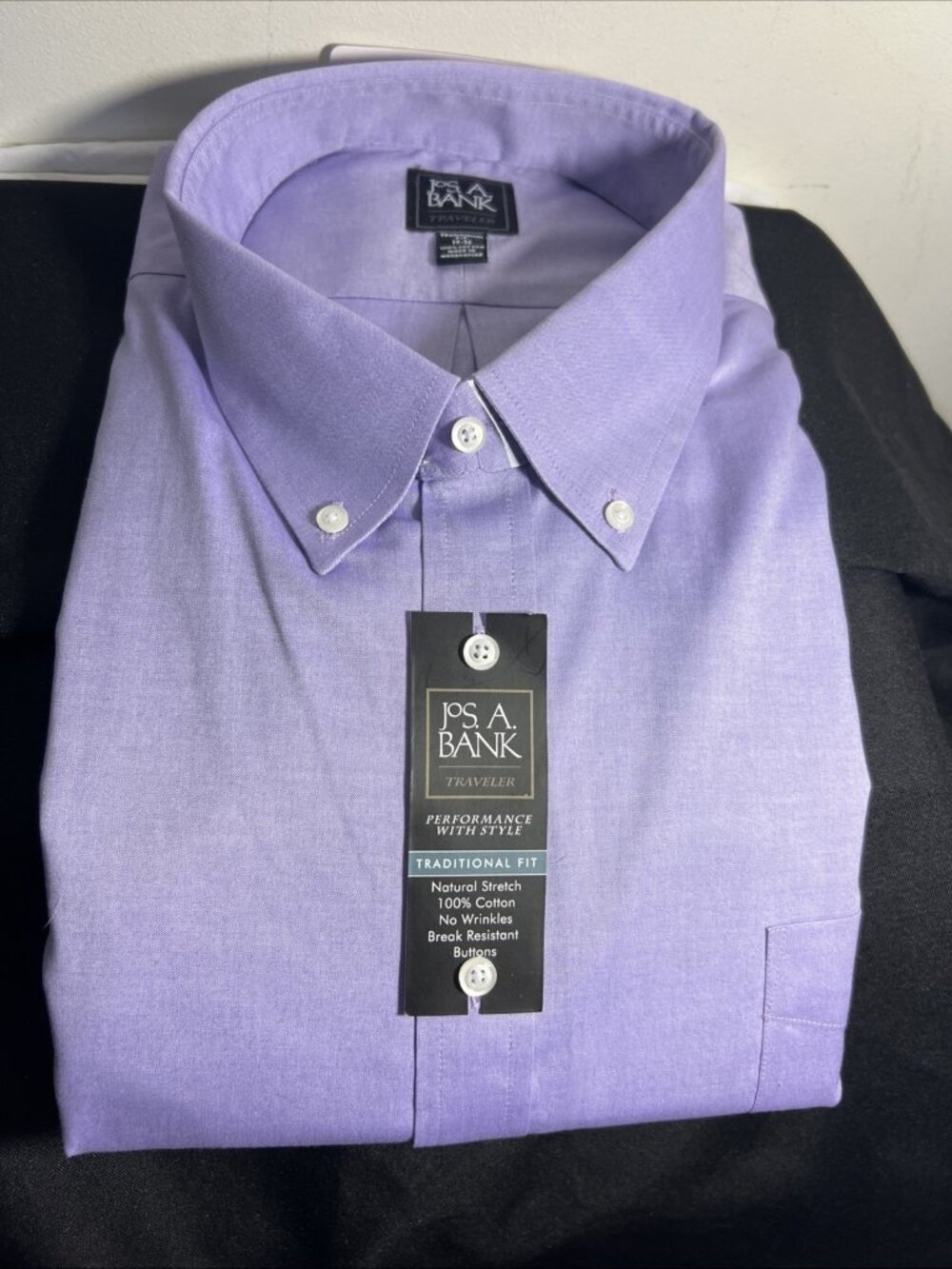 NWT Jos. A. Bank Shirt Traveler Traditional Fit Purple Neck 19 Sleeve 36